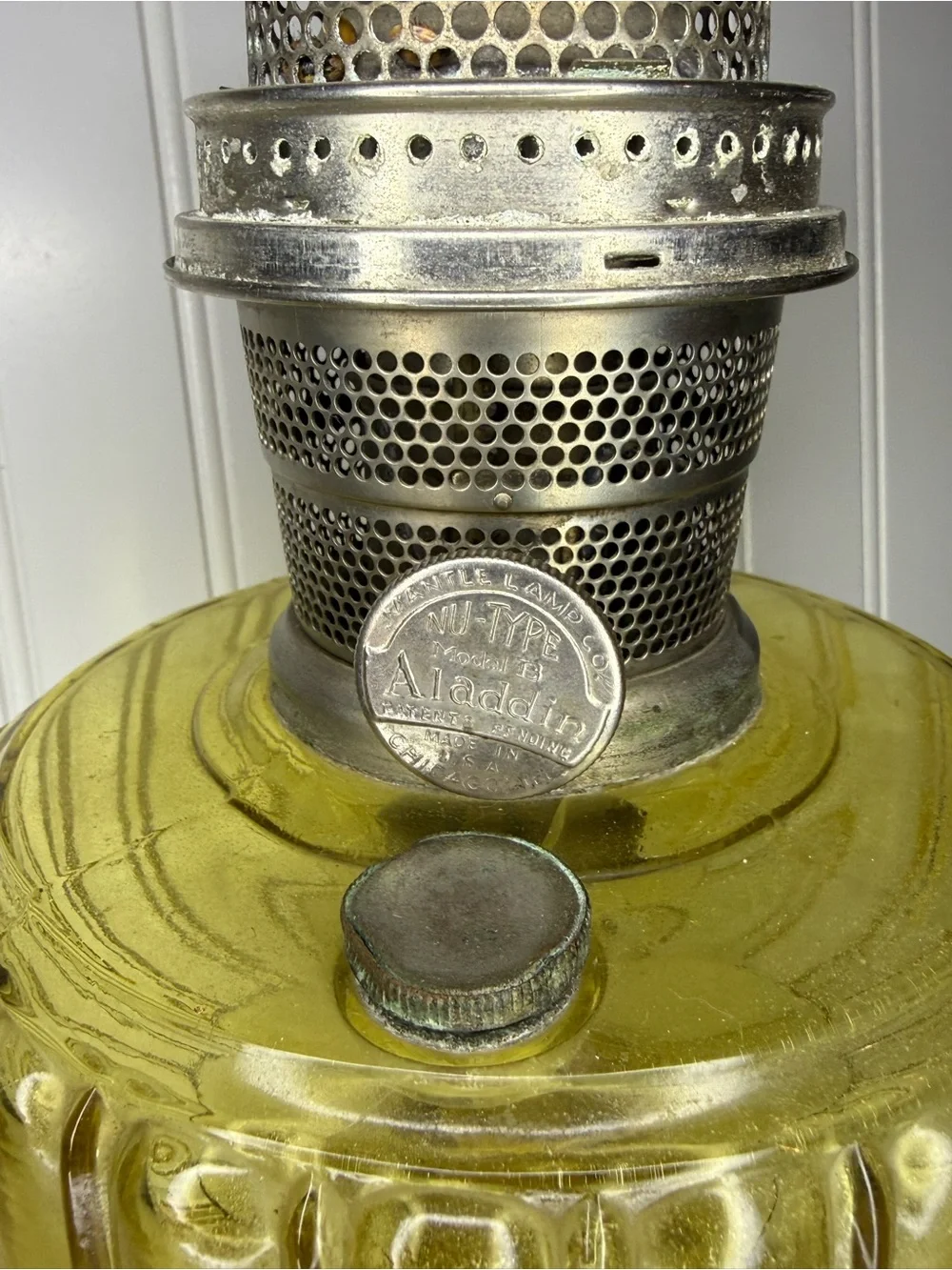 Yellow Pressed-Glass Pedestal Oil Lamp - Decorative Lantern Accent